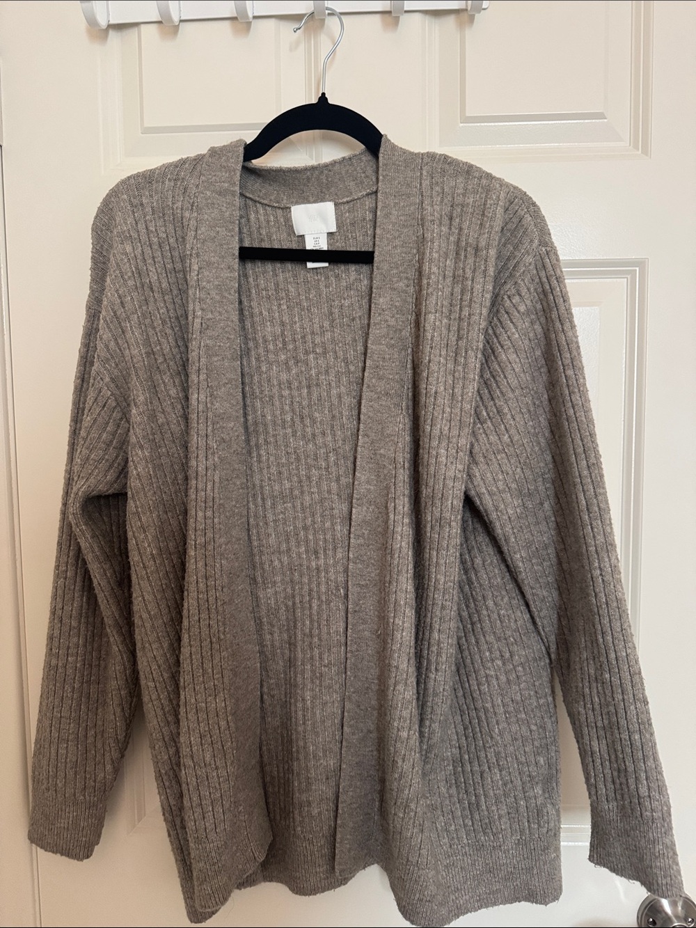 H&M Ribbed Open-Front Cardigan - Taupe Gray